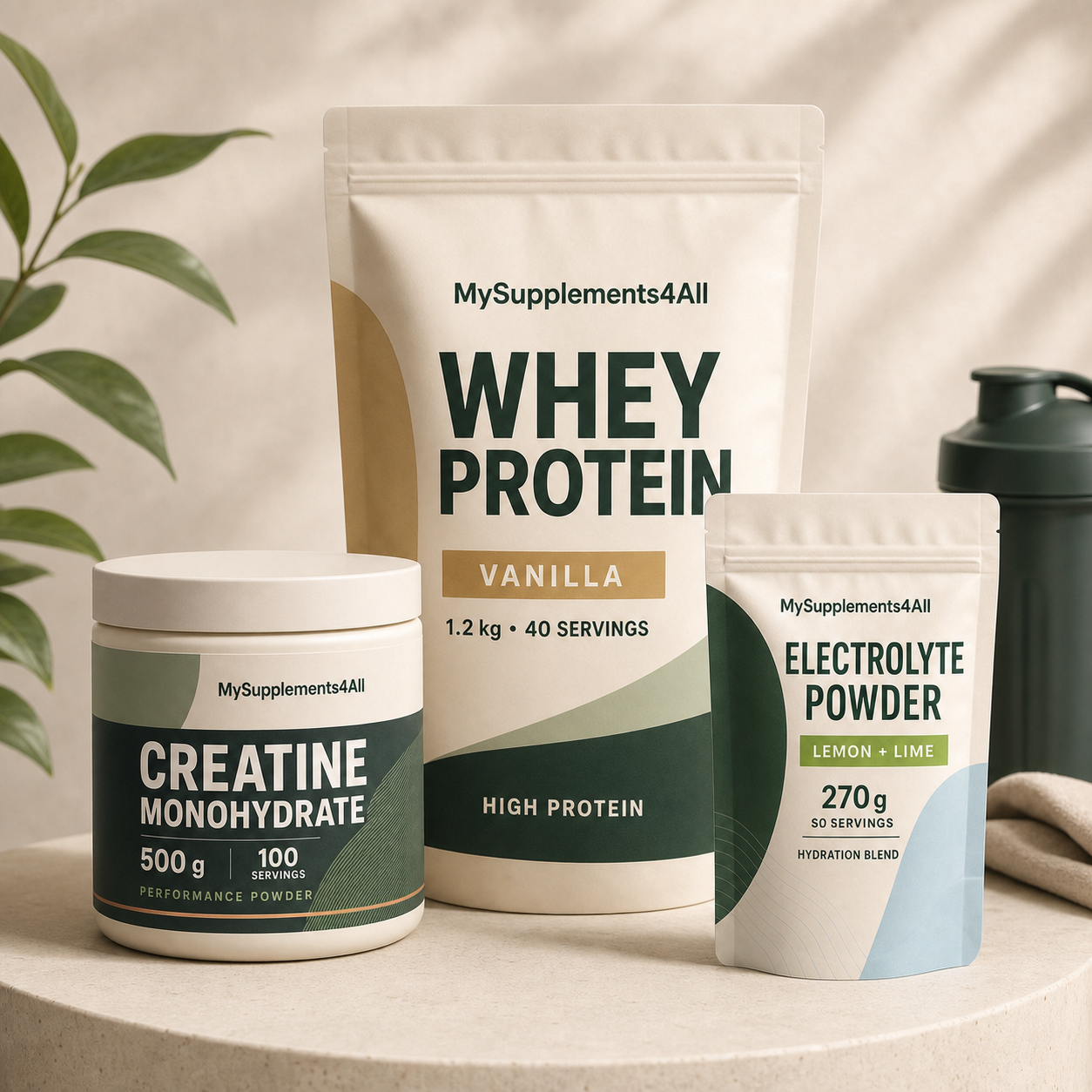 Performance and Recovery Bundle — 3 products — 1.2kg whey, 500g creatine, 270g electrolytes pack from My Supplements 4 All